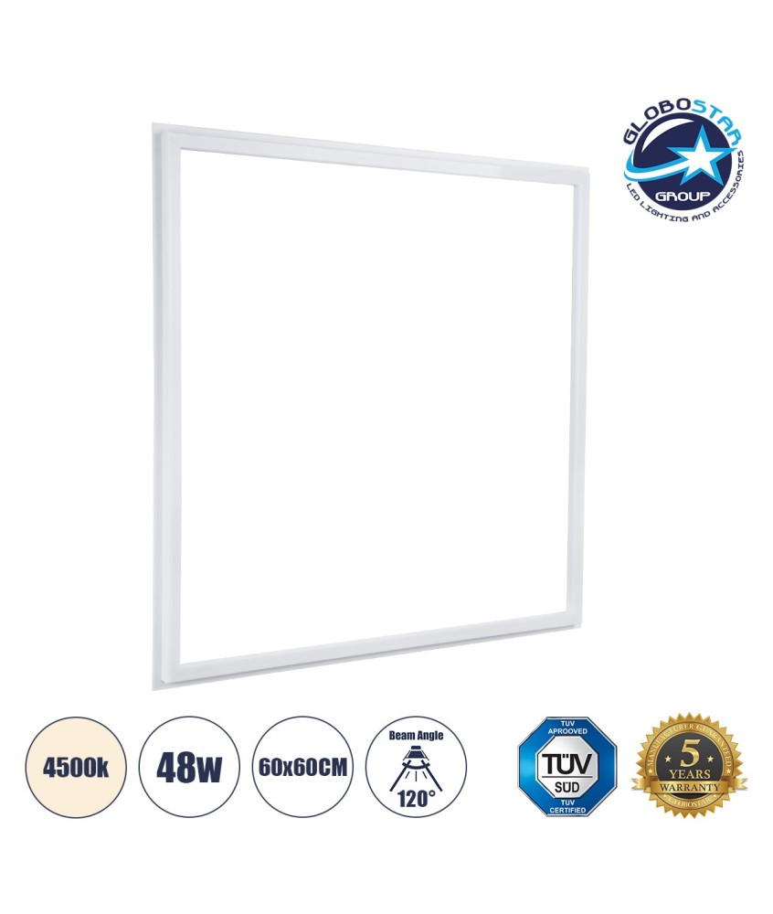 GLOBOSTAR® FRAMELIN 60369 Χωνευτό Panel Οροφής 60x60 LED 48W 5520lm 120° CRI≥85Ra UGR 19 AC 220-240V IP20 Φυσικό Λευκό 4500K - Lumileds SMD Chip & TÜV SÜD Driver - Λευκό Γαλακτερό - Μ60 x Π60 x Υ1.5cm - Q56 x 56cm - 5 Χρόνια Εγγύηση